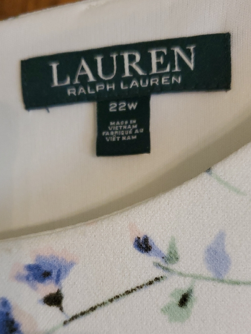 Lauren Ralph Lauren White Dress with Blue Floral Print and Bell Sleeves - Picture 2 of 4